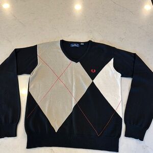 Fred Perry Black and Cream V-Neck Sweater